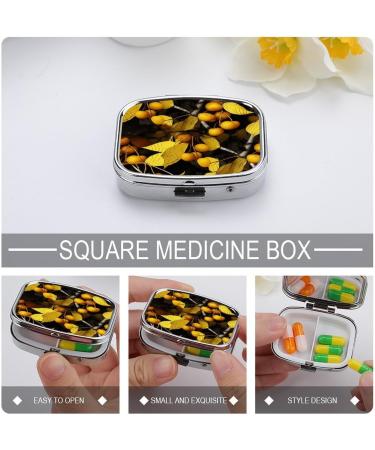 Decorative Yellow Leaves & Fruits Pill Box - Portable 2 Compartment Medicine Organizer for Pocket & Purse - Buy Online on GoSupps.com