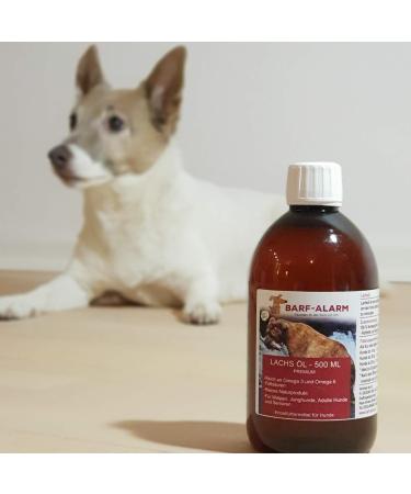 Premium Salmon Oil for Dogs 500ml - Omega 3 & 6 Ideal for Puppies Adults & Seniors | Barf Alarm - Buy Online on GoSupps.com