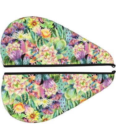 Watercolor Blooming Cactus Microfiber Hair Towel - Soft Super Absorbent & Quick Dry Hair Wrap for Long Curly & Thick Hair - Buy Online on GoSupps.com