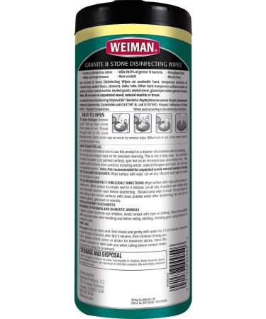 Weiman Granite Disinfectant Wipes - 120 Wipes - Clean, Disinfect, and Shine Sealed Surfaces - Granite, Marble, Quartz, and More - Buy Online on GoSupps.com