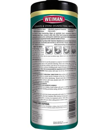 Weiman Granite Disinfectant Wipes - 2 Pack - 30 Wipes with Polishing Cloth - Clean, Disinfect, and Shine Sealed Granite & Stone Countertops - Buy Online on GoSupps.com