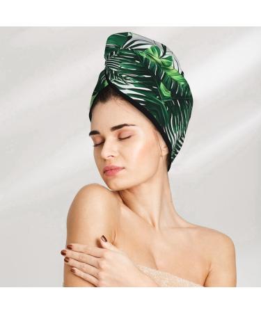 Tropical Palm Banana Leaves Coral Velvet Hair Cap with Buttons - Dry Curly Long & Thick Hair Anti Frizz Black - Buy Online on GoSupps.com