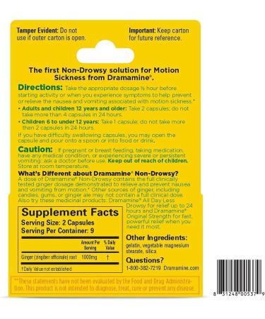 Dramamine Non-Drowsy Naturals Motion Sickness Relief Capsules - Pack of 3 (18 ea) | International Shipping - Buy Online on GoSupps.com