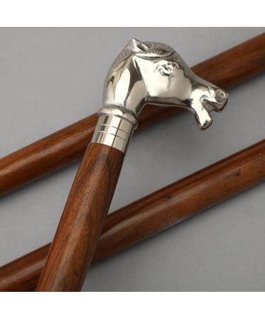 FICUS GIFT Silver Horse Head Rosewood Brown Shaft Cane Wooden Walking Stick for Seniors for Men and Women - Buy Online on GoSupps.com