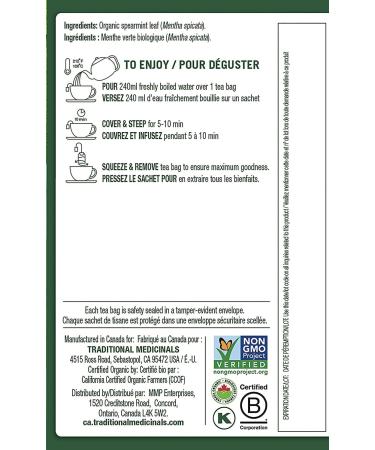 Traditional Medicinals - Organic Spearmint Herbal Tea (Pack of 6) - Refreshing and Minty - 96 Tea Bags Total Tea Spearmint 16 Count (Pack of 6) - Buy Online on GoSupps.com