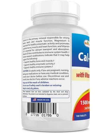 Best Naturals Calcium Magnesium Vitamin D3 1500mg 180 Tablets - Buy Online on GoSupps.com