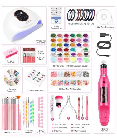 Portable Electric Nail Drill with UV LED Lamp Kit - Manicure Pen & Tools Set for Beginners | Nail Files, Gel Brushes, Dotting Tools, Rhinestones, Stickers & Glitter Powder Included - Buy Online on GoSupps.com