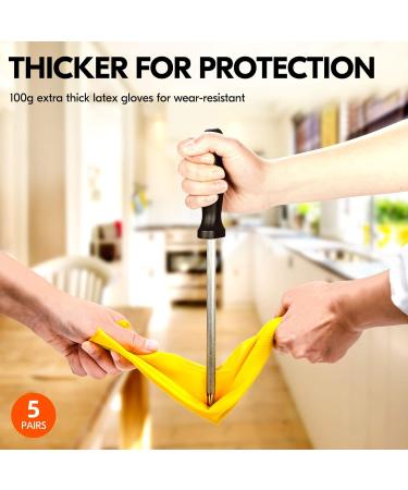 VGO 5 Pairs Reusable Yellow Rubber Cleaning Gloves - Extra Thick Long Sleeve for Kitchen Dishwashing Gardening & Painting - HH4601 - Buy Online on GoSupps.com