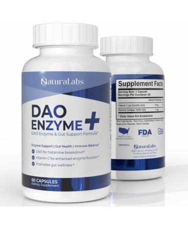 NATURALABS DAO Supplements Histamine Blocker DAO Enzyme + Diamine Oxidase & Vitamin C for Gut Health & Food Support 60 Servings - 1 Capsule Before Meals for Histamine Intolerance