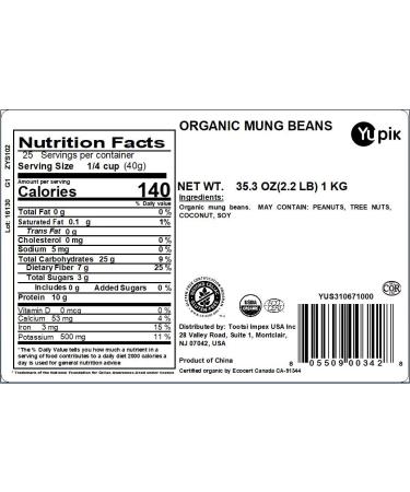 Yupik Organic Mung Beans 2.2 lb - Non-GMO, Vegan, Gluten-Free - Buy Online on GoSupps.com