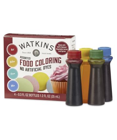 Watkins Assorted Food Coloring, 1 Each Red, Yellow, Green, Blue, Total Four .3 oz bottles Assorted 0.3 Fl Oz (Pack of 4)