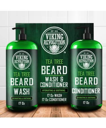 Viking Revolution Tea Tree Oil Beard Wash and Conditioner Set - Natural Beard Softener with Argan Oil, Vitamin E, and Ginseng - 17 Fl Oz (Pack of 2) - Buy Online on GoSupps.com