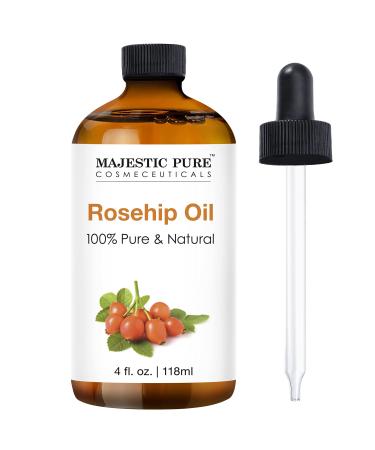 MAJESTIC PURE Rosehip Oil for Face  Nails  Hair and Skin  Pure & Natural  Cold Pressed Premium Rose Hip Seed Oil  4 Fl Oz
