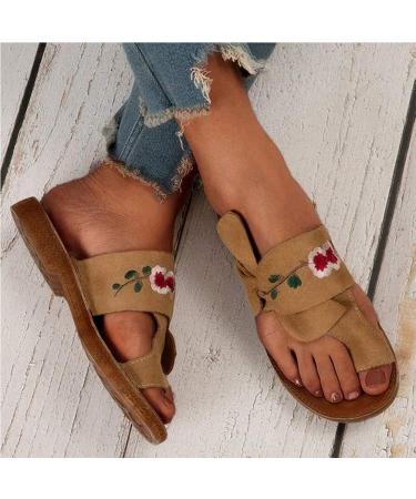 Creev orthopedic rail sandals for women casual loop embroidered suede soft correction sandals for large toes orthopedic flip-flops to correct bale toes (Khaki 36 EU) Khaki 35 EU