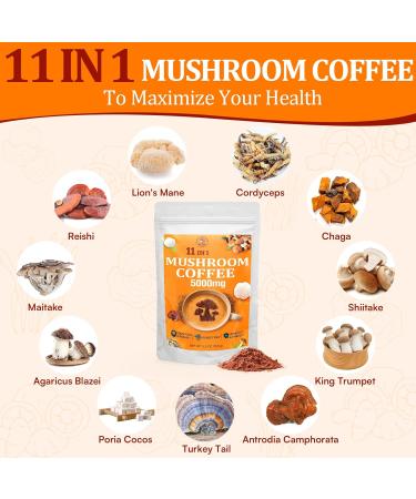 Mushroom Coffee - Mushroom Coffee Organic with 11 Superfood Mushrooms Includes Lion's Mane Reishi Chaga Cordyceps and Adaptogens Mushroom Supplement for Energy Focus Memory and Immunity - 5.3oz - Buy Online on GoSupps.com