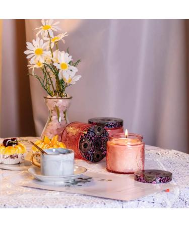 10 oz Pink Embossed Glass Candle Container with Tin Lid and Labels - Buy Online on GoSupps.com