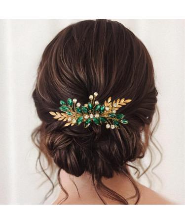 Zoestar Leaf Bridal Wedding Hair Comb Gold Rhinestone Headpiece Bridal Crystal Hair Accessories for Women and Girls - Buy Online on GoSupps.com
