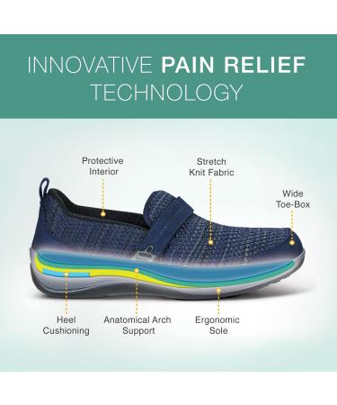 Orthofeet Quincy 8 Blue Plantar Fasciitis Women's Shoes - Heel Pain Relief, Arch Support, Ergonomic Sole, Wide Widths - Buy Online on GoSupps.com