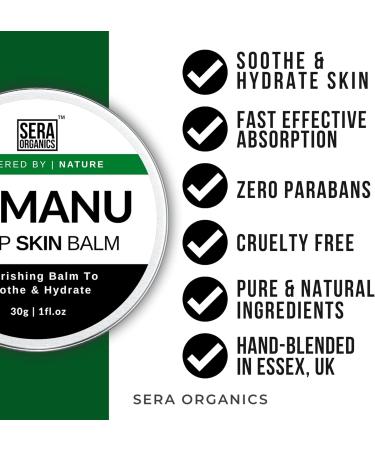 Tamanu and Hemp Cream All-Natural Skin Balm with Tamanu Oil for Itchy Dry Skin Suitable for Eczema Psoriasis and Dermatitis (30g) Handcrafted in the UK | Sera Organics - Buy Online on GoSupps.com