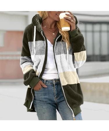 Hanxiulin Women's Fleece Plush Jacket - Warm Zipper Wool Coat Fluffy Autumn Outerwear Elegant Winter Trench in 5XL B-Army Green - Buy Online on GoSupps.com