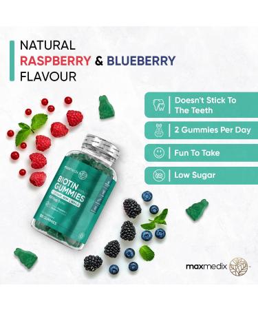 Biotin Gummies 5000mcg with Vitamins A, B, C, D, E & Selenium - 120 Berry Flavoured Hair, Skin, and Nail Vitamins - Lab-Tested Biotin Hair Growth Gummies - Buy Online on GoSupps.com