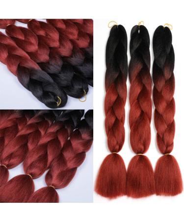 Showjarlly Kanecalon Ombre Jumbo Braid Hair Extensions - 24 Box Braids 3 Pack Black/Red Brown | Premium Kunsthaar Kanecalon Hair for Stylish Braids - Buy Online on GoSupps.com