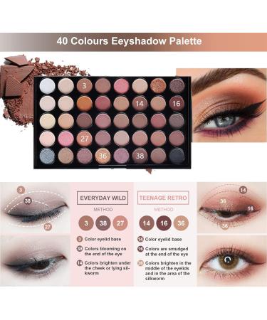 Joyeee 40 Colours Eyeshadow Palette Makeup Gift Set Combination with Mascara Eyebrow Pencil Eyeliner Cosmetic Brushes Essential Starter Bundle for Women Girls Portable Eye Makeup Beauty Travel Set Type-D - Buy Online on GoSupps.com