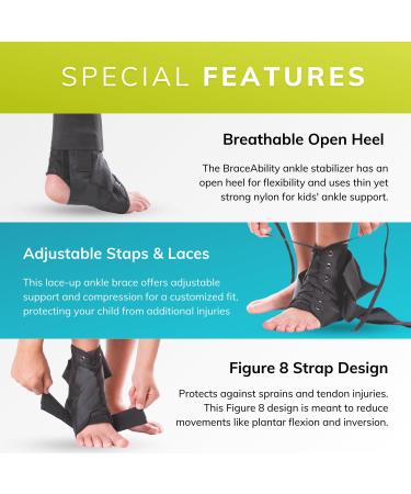 BraceAbility Lace Up Kids Ankle Brace - Pediatric Figure 8 Support for Sports Soccer Basketball Gymnastics (XS - Buy Online on GoSupps.com