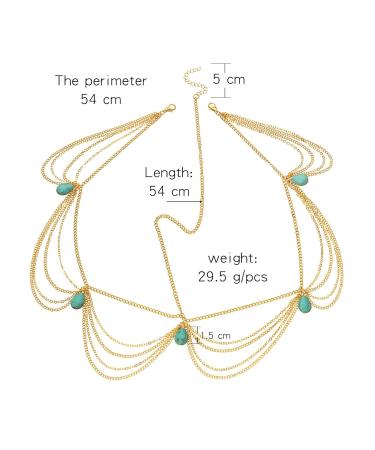 Aneneicera Boho Layered Turquoise Head Chain | Gold Teardrop Hair Accessories for Women & Girls - Perfect for Festivals Proms & Weddings - Buy Online on GoSupps.com