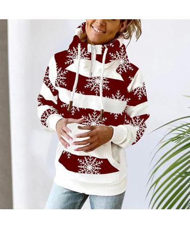 Ganfancp Women's Winter Warm Plaid Print Sweatshirt with Zipper Pocket - Red | Large - Buy Online on GoSupps.com