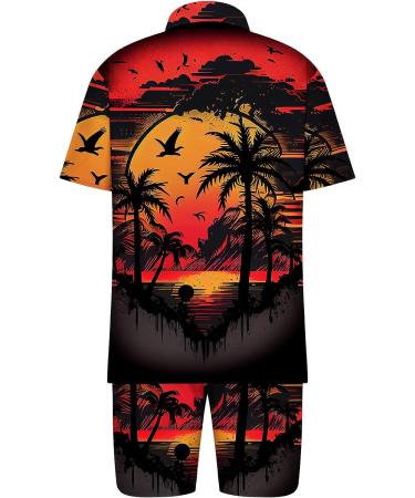 Tropical Hawaiian Men's 2 Piece Set: Button Down Shirt and Beach Shorts - A08-Orange XL - Buy Online on GoSupps.com