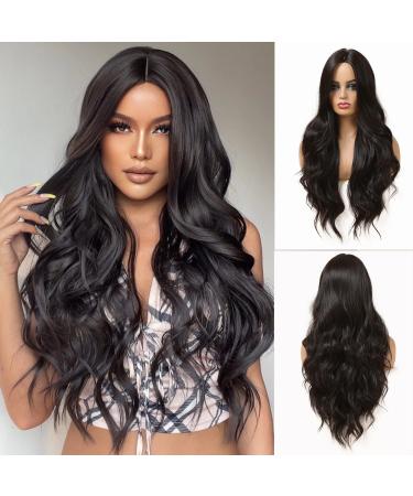 Esmee Long Wavy Black Wigs for Women Natural Synthetic Hair Heat Resistant Wigs for Daily Party Cosplay Wear-26 Inches