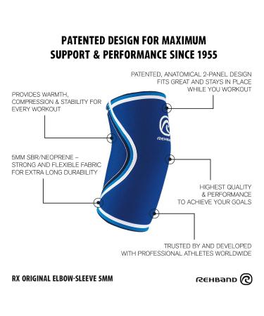 Rehband Rx Original Elbow Sleeve - X-Large Blue | 5mm Neoprene Support for Fitness & Workout | Compression Elbow Support for Joint & Muscle Relief - Buy Online on GoSupps.com