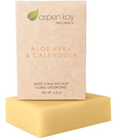 Aspen Kay Naturals Handmade Aloe Vera & Calendula Soap for Face & Body - Natural & Organic Ingredients - Organic Aloe Vera, Calendula & Turmeric - Shaving Soap  Made in the USA 4.5 oz 1 Pack