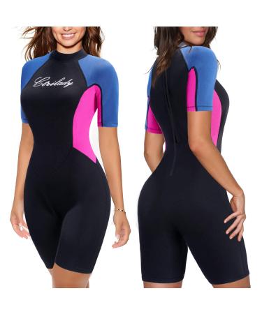 CtriLady Wetsuit Shorty Wetsuit for Women 1.5mm Neoprene Short Sleeve Diving Suits with Back Zipper UV Protection Full Body Swimwear for Swimming Diving Surfing Kayaking Snorkeling Black Medium