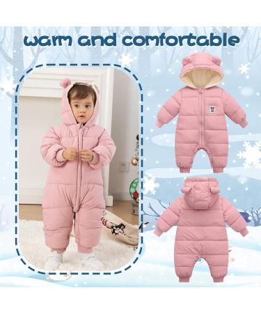 Milkiwai Baby Snowsuit Romper | Winter Hooded Jumpsuit with Zip | Boys Girls Infant Snow Wear | Cute Bear Design | Thick Outfits 66 Pink - Buy Online on GoSupps.com
