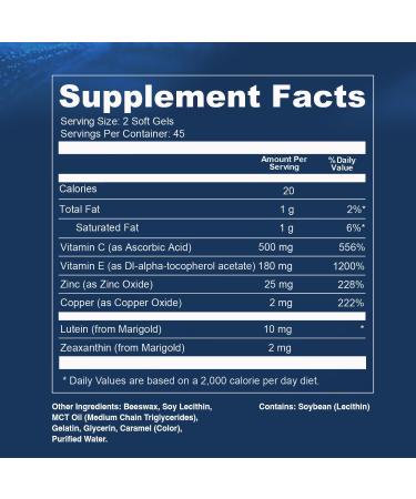 Opti + AREDS 2 Supplements | Vision & Eye Health Supplements for Adults | Includes Lutein Zeaxanthin Zinc and Vitamin C for Macular Support* | 90 Softgels / 45 Servings - Buy Online on GoSupps.com