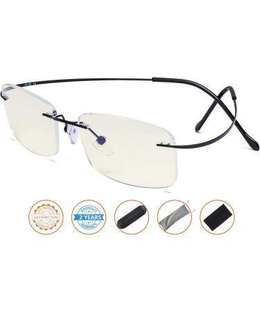 CessBlu Blue Light Blocking Glasses for Men & Women - Titanium Rimless Computer Readers Anti UV Rays Bendable Black 0.0x - Buy Online on GoSupps.com