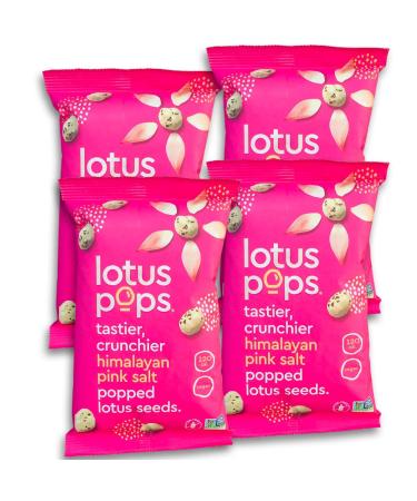 Lotus Pops - Popped Lotus (Water Lily) Seed Snacks  Low Calorie Gluten Free and Vegan Snacks | Plant Protein | Roasted Not-Fried | Paleo | Grain Free | Non GMO Certified | (Pink Salt 4 1oz Packs) Himalayan-Pink-Salt 1 Ounce (Pack of 4)