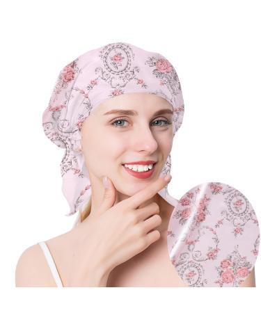 100% Mulberry Silk Bonnet for Sleeping-Rose Print Silk Hair Bonnet for Frizzy Natural Curl Hair-Gift for Ladies