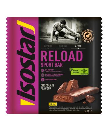 Isostar Reload Sport Bar Chocolate - Protein Recovery Bars - After Exercise - Healthy Sports Snack - No Coloring - No Preservatives - 1 Pack of 3 Units (3 x 40 g)