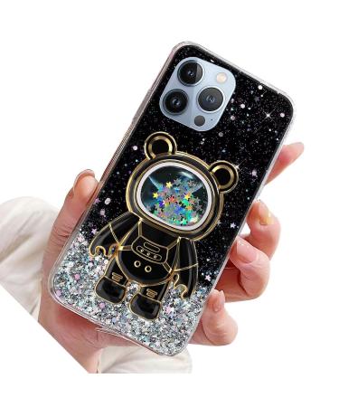 Rnrieyta Magon B r Astronaut Stander Shell Glitzer for iPhone 11 Pro Cute girls thin crystal protective cover Treisand bling transparent case bumper with astronaut holder kickstand black iphone 11 pro black