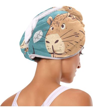 Cute Doodle Capybara Hair Towel 2 Pack - Super Absorbent Quick Dry Hair Turbans for Women & Girls - Buy Online on GoSupps.com
