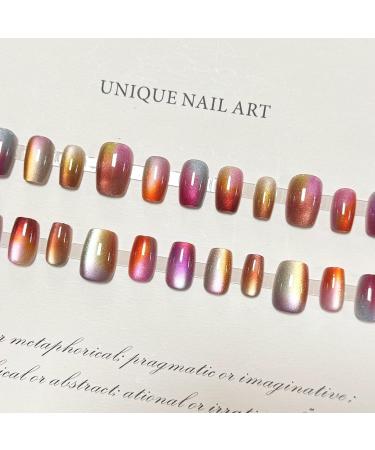 Buy Square Press on Nails - 30Pcs Ombre Colorful Acrylic False Nails for Women | Rainbow Gradation Doodle Art | Glossy Gel Stick on Nails - International Shipping Available - Buy Online on GoSupps.com