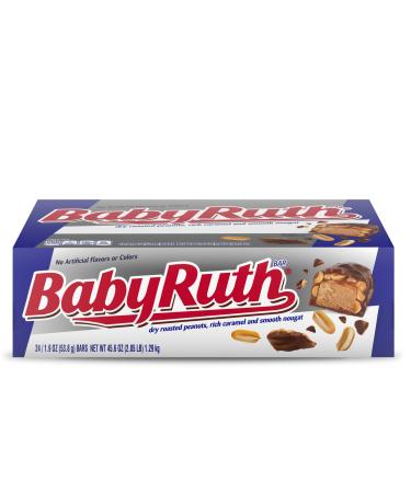 Baby Ruth, Chocolatey, Peanut, Caramel, Nougat, Individually Wrapped Full Size Candy, Great For Halloween Candy, 10.2 Oz, 24 Pack