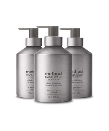 Method Gel Hand Soap Violet + Lavender Reusable Silver Aluminum Bottle Biodegradable Formula 12 oz (Pack of 3)
