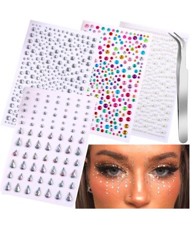 Face Gems Stick on Face Jewels Nail Self Adhesive Rhinestones Hair Pearls Accessories Eye Gems Jewelry Festival Makeup Body Art Supplies A003-4