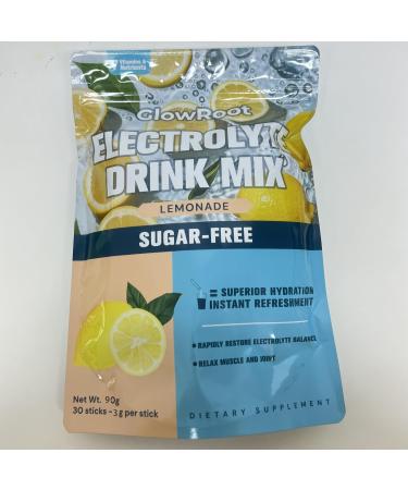 GlowRoot Electrolyte Drink | Zero Sugar Electrolytes Powder | Travel Essentials Single Serve Packets| Planted Based| Non-GMO | Lemon Flavor - 90g