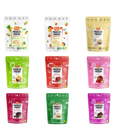 POL'S POL s Freeze Fresh Freeze-Dried Fruits Healthy Quality Snacks Made with Fruit Candy & Sugar Free Toppings for Porridge & Cereal Vegan Gluten Free 9 Pack Fruit Chips