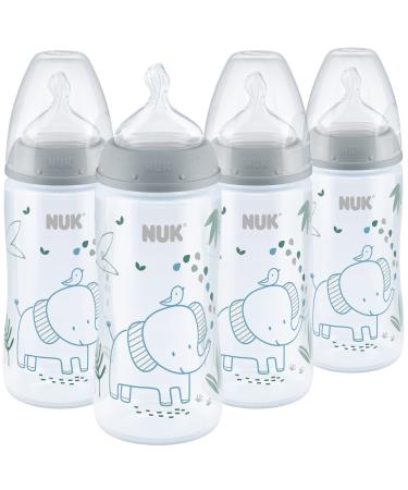 NUK Smooth Flow Anti Colic Baby Bottle  10 oz  4 Pack  Elephant 4 Count (Pack of 1) 10 Ounce (4 Pack) Gray Elephant 4 Count (Pack of 1)